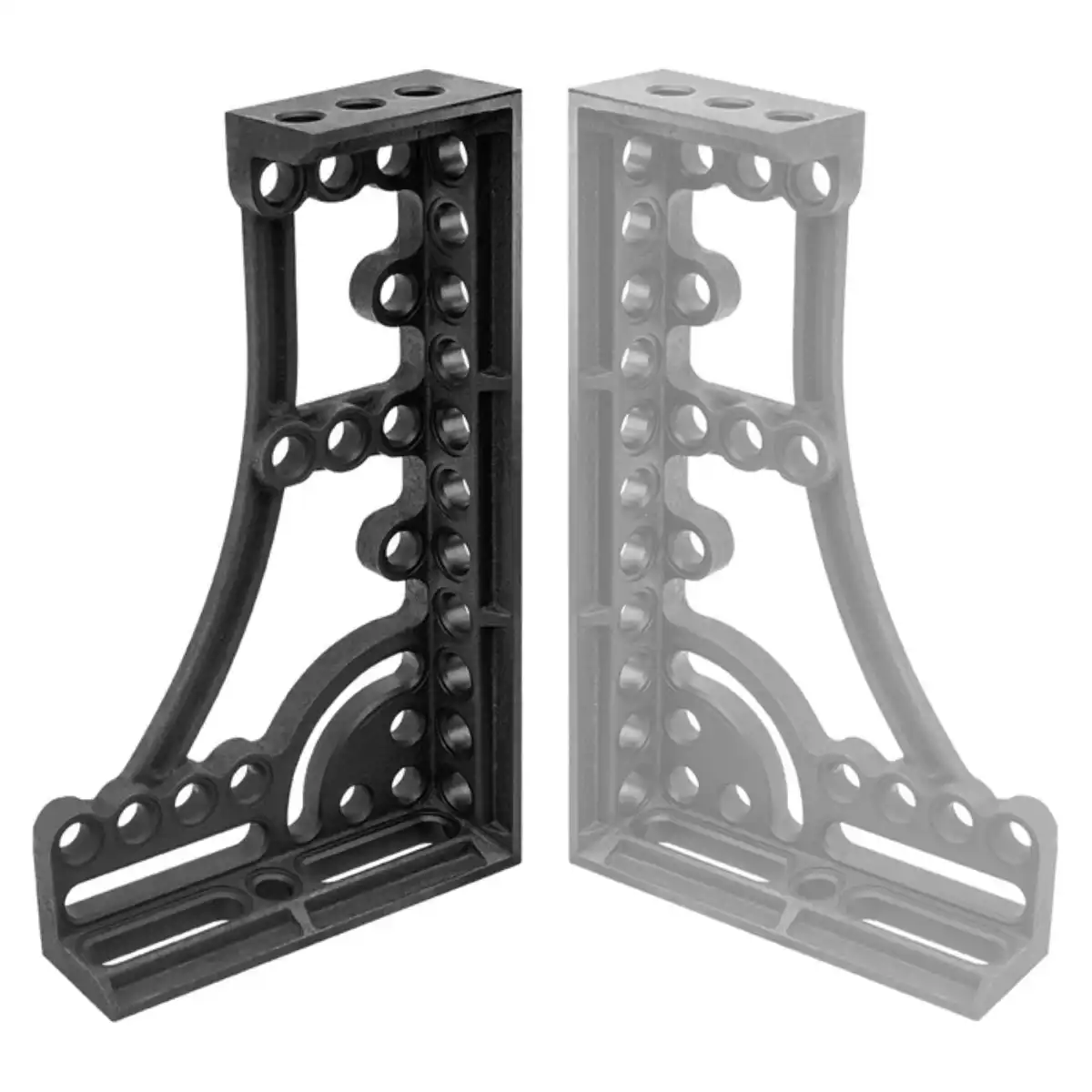 T28-16038L / T28-16038R Négyoldalú elforgatható öntöttvas derékszög ∅28 mm hegesztőasztal rendszerhez – BuildPro